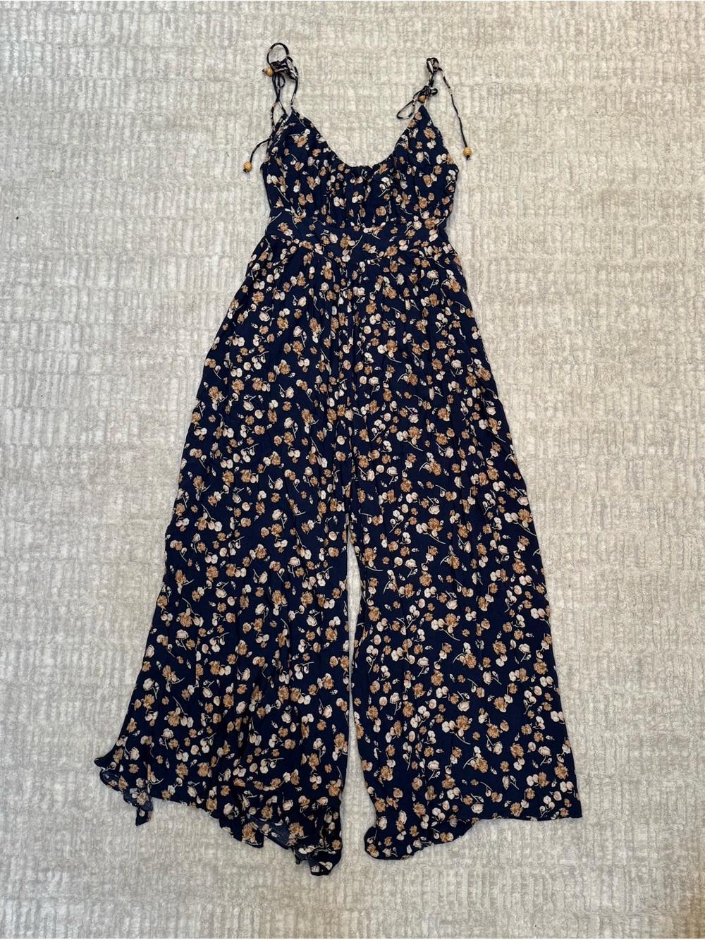 NATURAL LIFE Navy Floral Tie-STRAP Wide Leg Jumpsuit